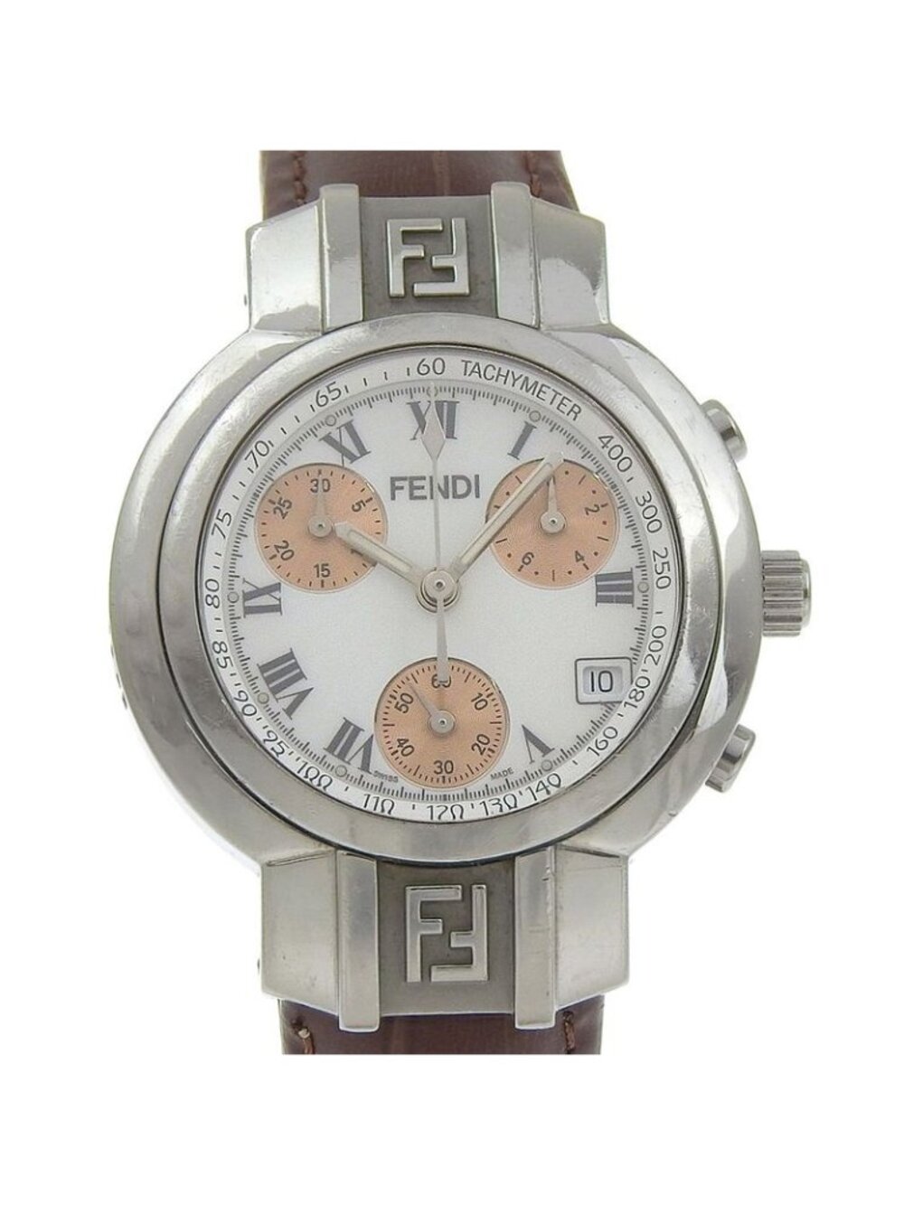 Fendi Orologi Stainless Steel Leather White Quartz Analog Display Dial Watch